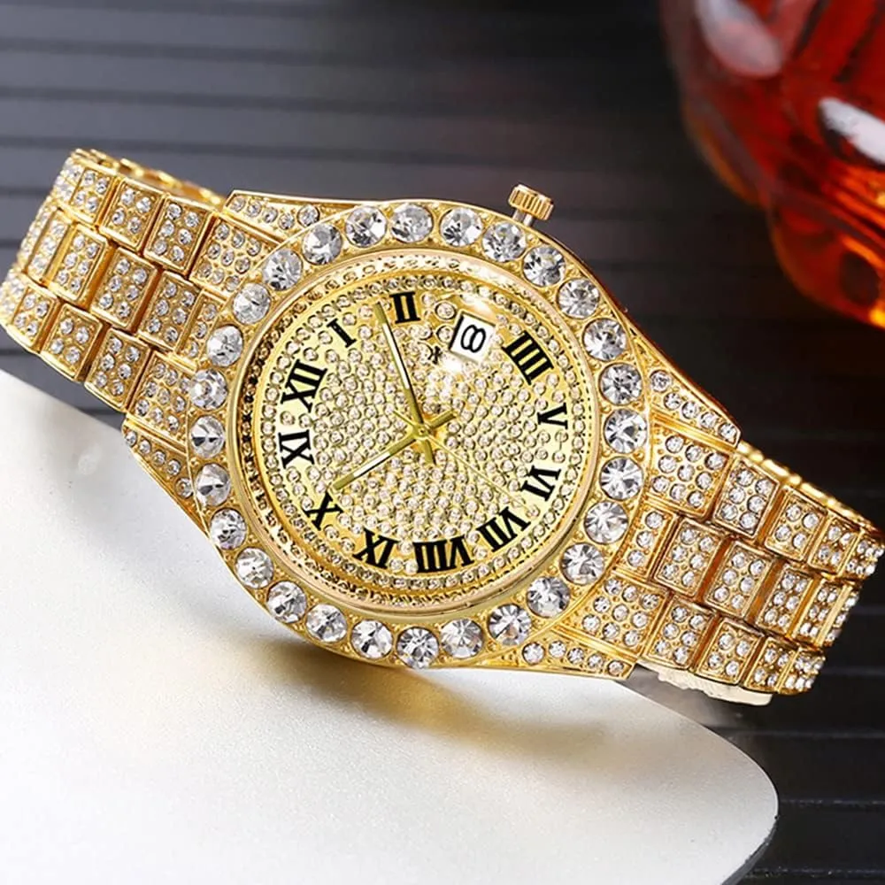 for Men offshoot adaptive differently priestess tranquil Iced-Out Bling Diamond Luxury Quartz Watches with Date Hip Hop Watches 