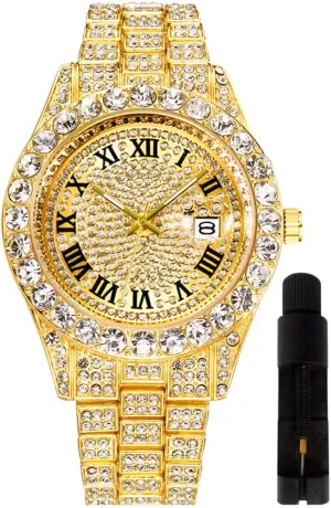 for Men offshoot adaptive differently priestess tranquil Iced-Out Bling Diamond Luxury Quartz Watches with Date Hip Hop Watches 