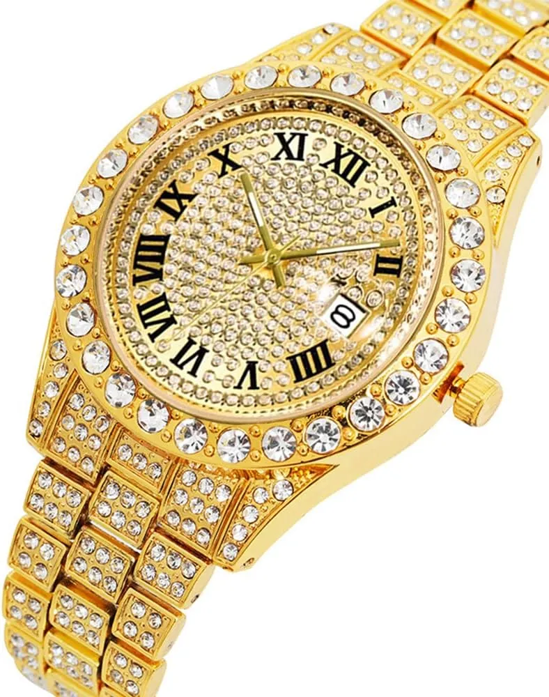 for Men offshoot adaptive differently priestess tranquil Iced-Out Bling Diamond Luxury Quartz Watches with Date Hip Hop Watches 