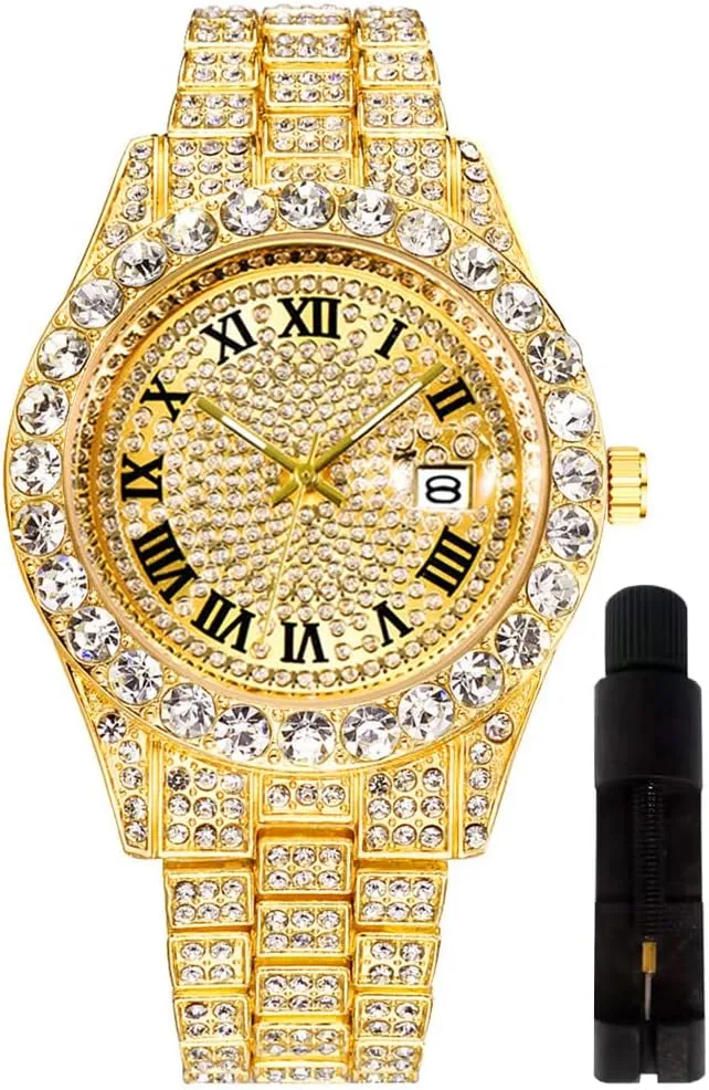 for Men offshoot adaptive differently priestess tranquil Iced-Out Bling Diamond Luxury Quartz Watches with Date Hip Hop Watches 