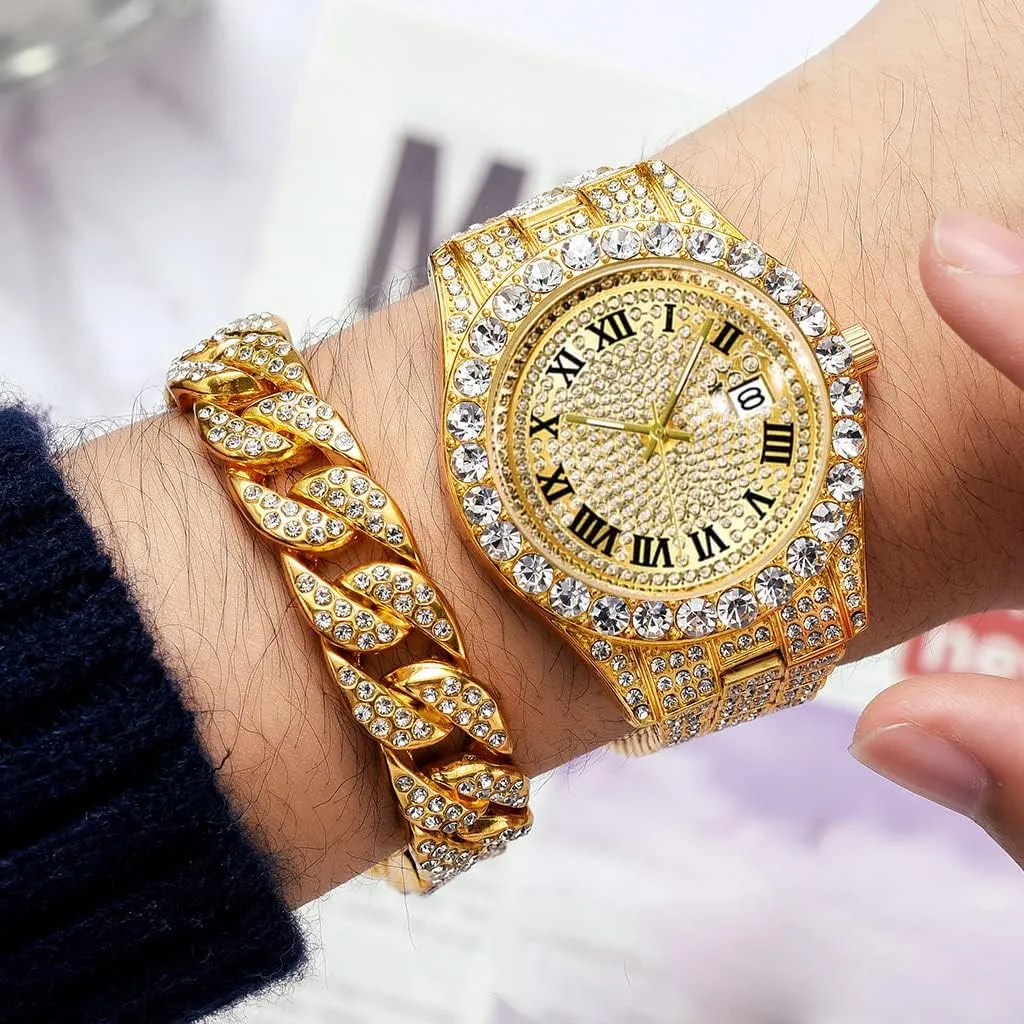 for Men offshoot adaptive differently priestess tranquil Iced-Out Bling Diamond Luxury Quartz Watches with Date Hip Hop Watches 