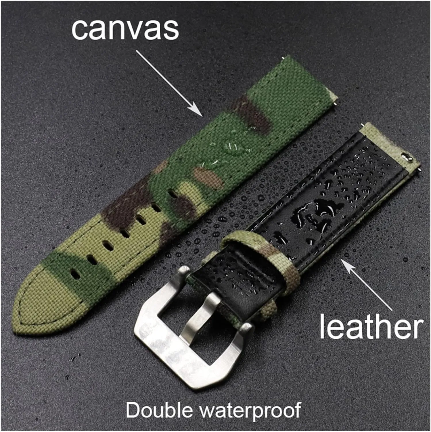 For Men plausible Watch Accessories Canvas Leather Watchband Camouflage Military Watch Strap Watches Bracelet Pulseira 