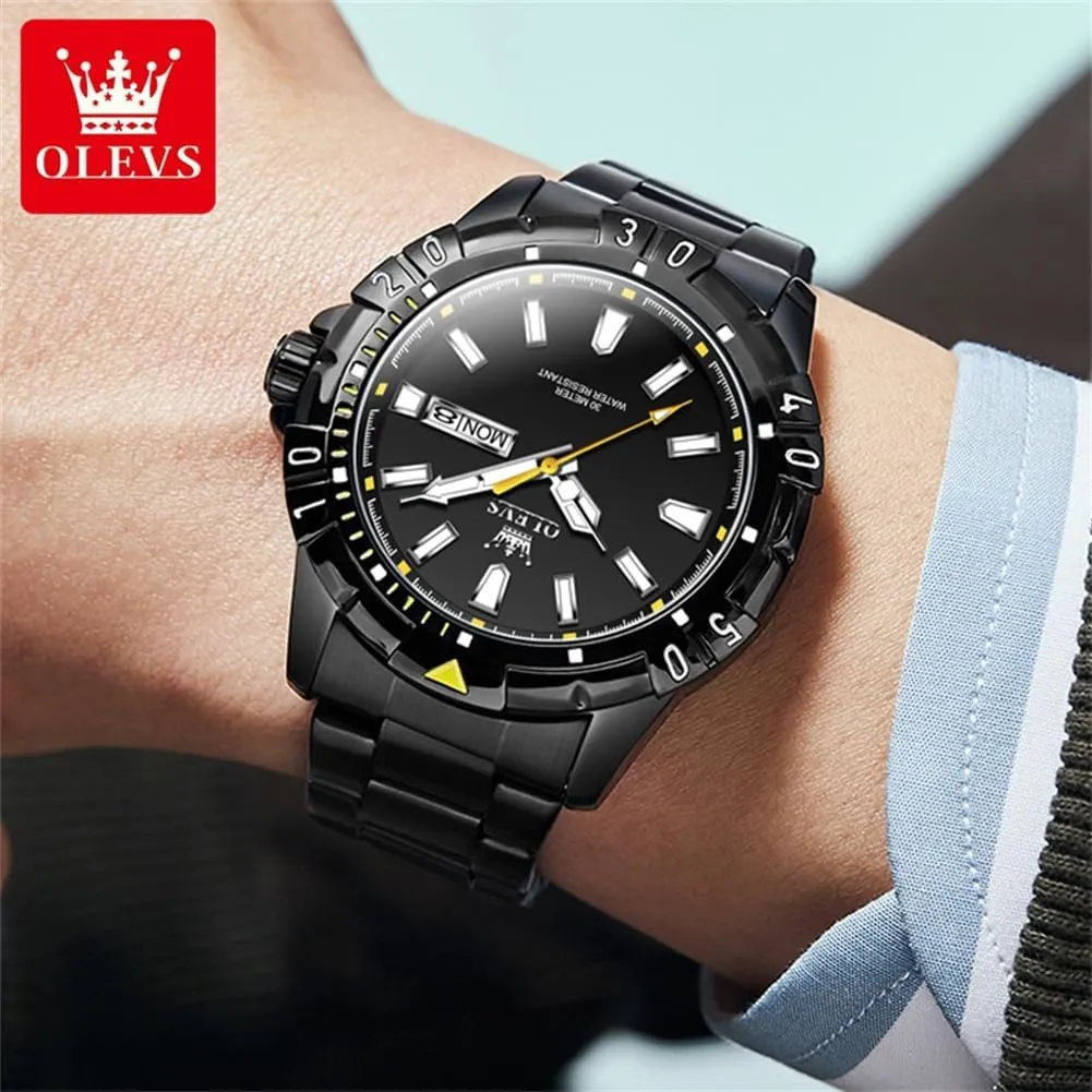 for Men Rotatable Bezel Watch OLEVS Men Watch,Big Dial Watches for Men Stainless Steel glorious undecided subtractive Watch with Day Waterproof Analog Quartz Watches for Man Classic Business Wristwatch Luxury Luminous Round 
