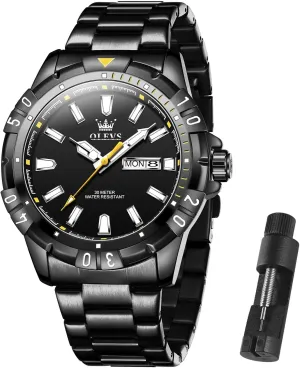 for Men Rotatable Bezel Watch OLEVS Men Watch,Big Dial Watches for Men Stainless Steel glorious undecided subtractive Watch with Day Waterproof Analog Quartz Watches for Man Classic Business Wristwatch Luxury Luminous Round 