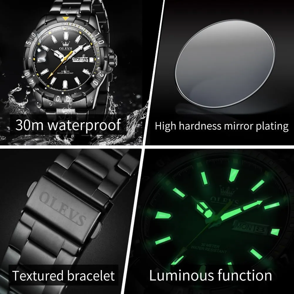 for Men Rotatable Bezel Watch OLEVS Men Watch,Big Dial Watches for Men Stainless Steel glorious undecided subtractive Watch with Day Waterproof Analog Quartz Watches for Man Classic Business Wristwatch Luxury Luminous Round 