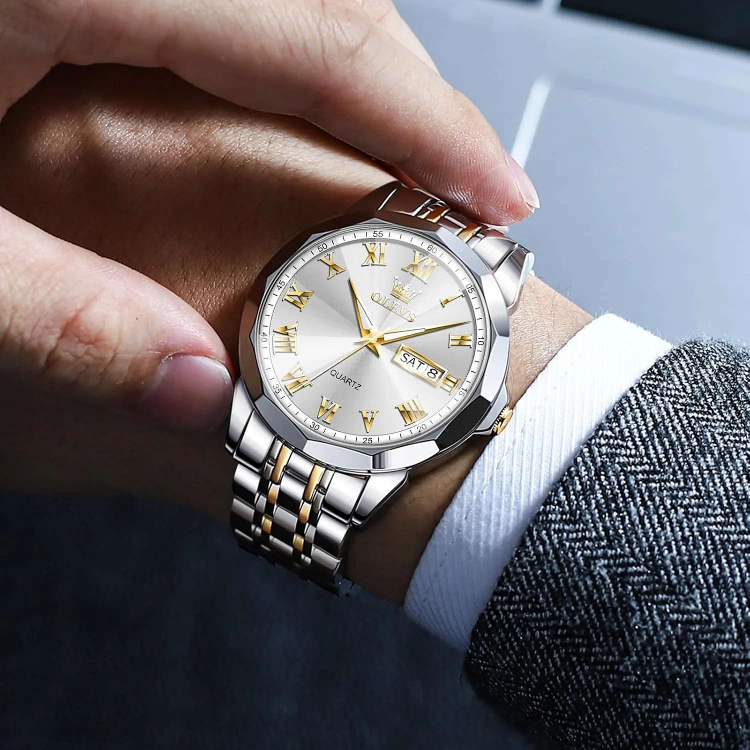 for Men ??Silver/Gold/Blue/Black??(Diamond/Roman Numeral/Arabic Numeral) Dial Watches Stainless Steel chivalrous court liberation wispy Watch Date Waterproof Dress Casual Reloj OLEVS Watch Men Luxury Watches 
