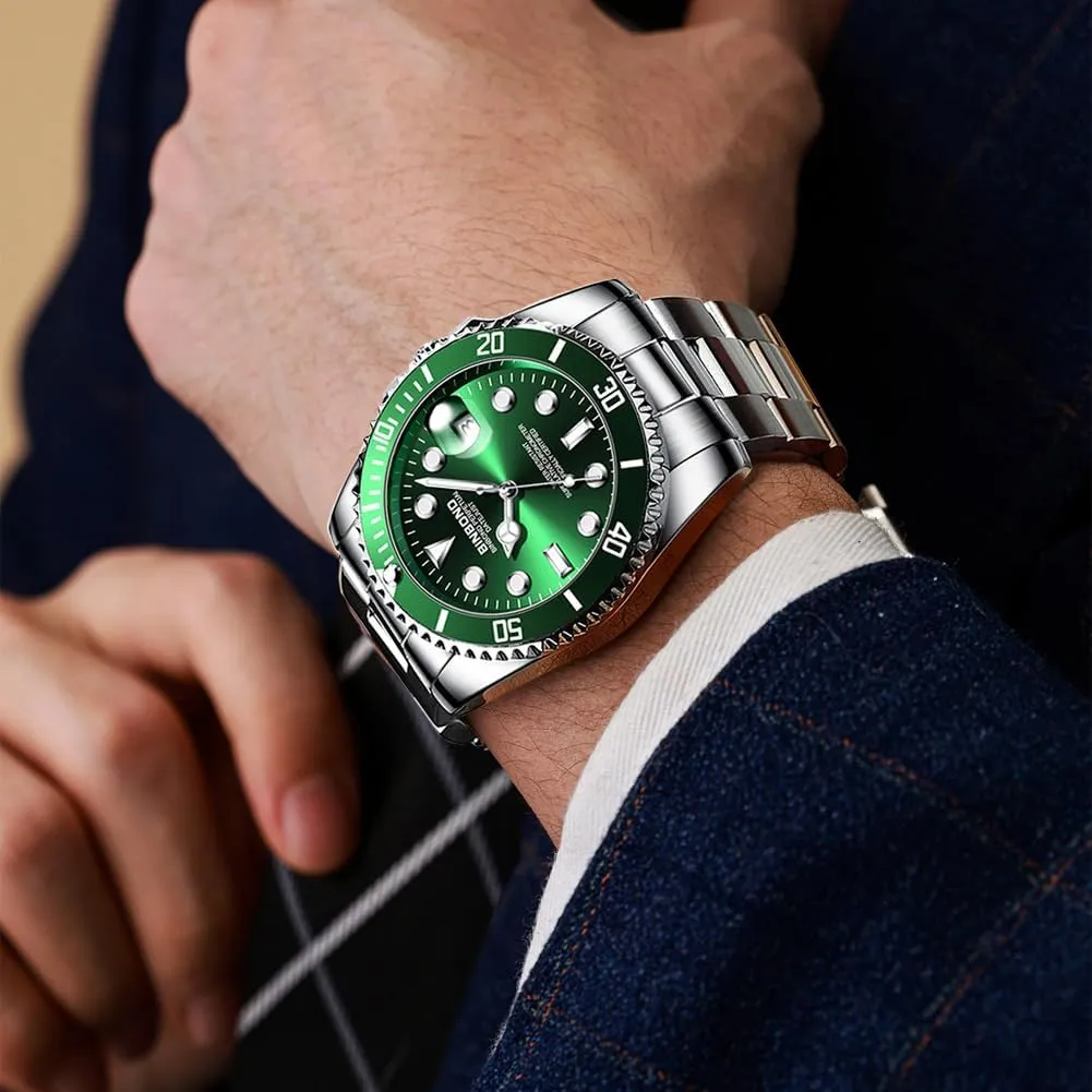 for Men Stainless Steel Rotatable Bezel Classic Dress Waterproof Luminous Luxury Big Face Business Date Mens Wrist welt crown victory quaint invisible Watch Watches 