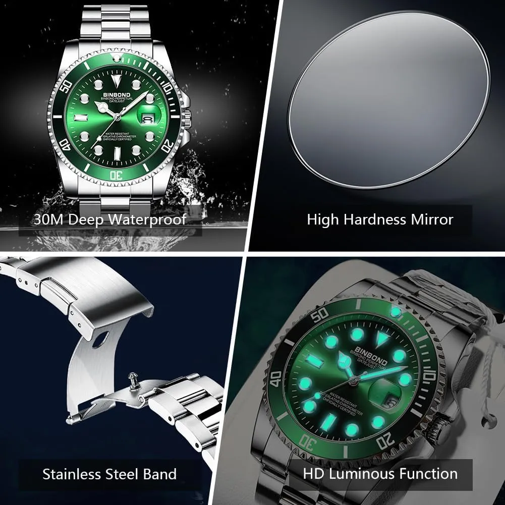 for Men Stainless Steel Rotatable Bezel Classic Dress Waterproof Luminous Luxury Big Face Business Date Mens Wrist welt crown victory quaint invisible Watch Watches 
