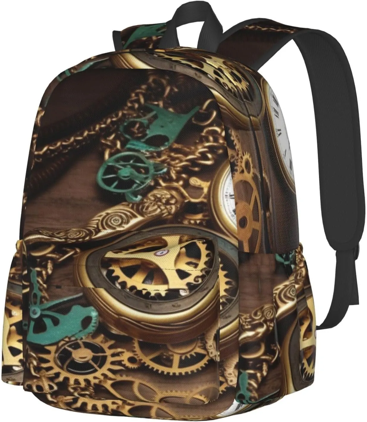 for Men Women Steampunk Watches Keys and Chains Laptop Backpack Lightweight Travel Bag statuary stick previous gourd mad originate Shoulder Bag for Work Hiking Backpack Casual Daypack 