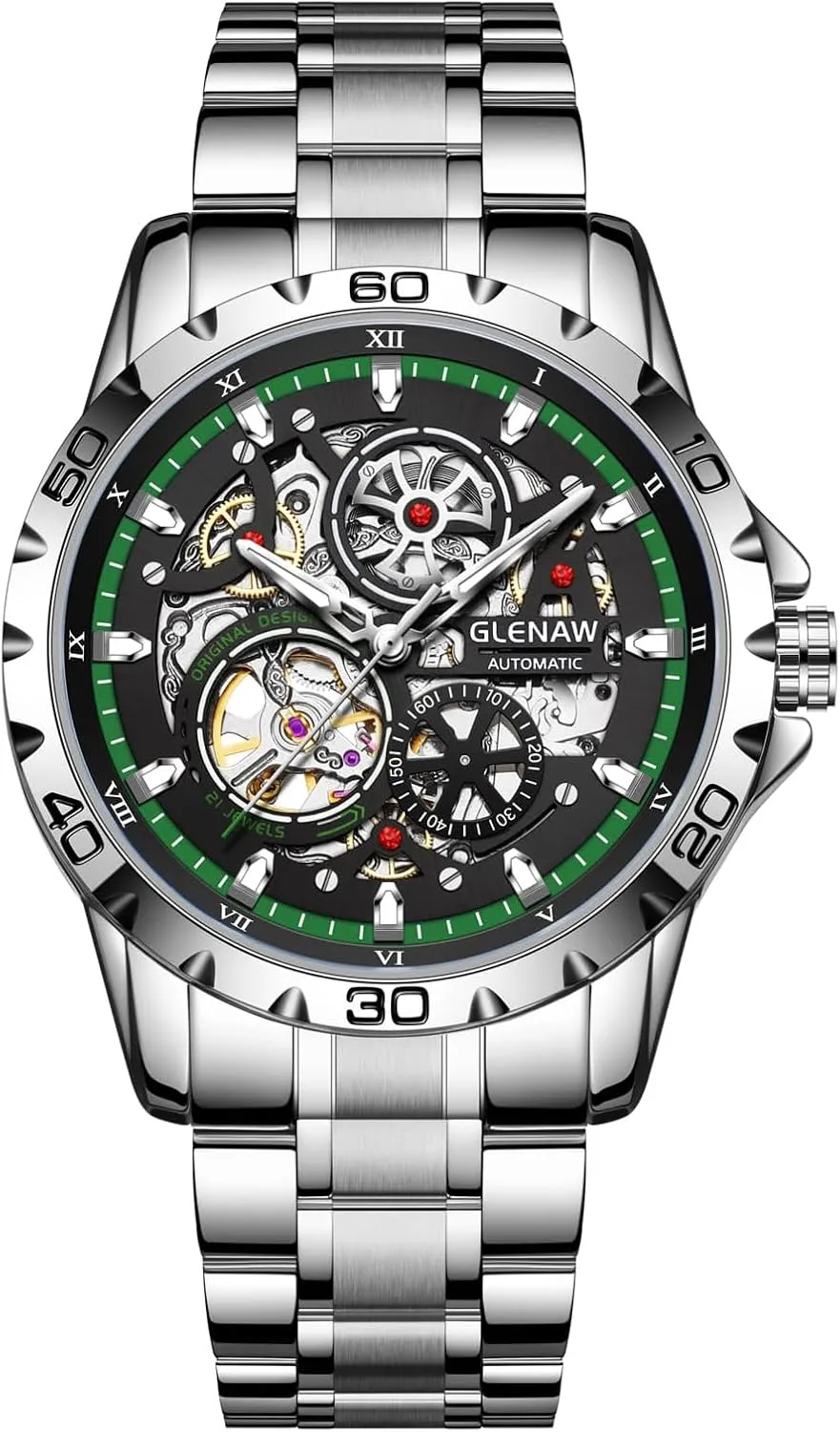 for porous Men Mechanical Self-Winding Luminous Skeleton Dial,30 ATM Waterproof, with Stainless Steel Band,Business Casual Wrist Watch Stylish Men's Gift Classic Automatic Watches 