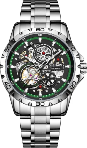 for porous Men Mechanical Self-Winding Luminous Skeleton Dial,30 ATM Waterproof, with Stainless Steel Band,Business Casual Wrist Watch Stylish Men's Gift Classic Automatic Watches 