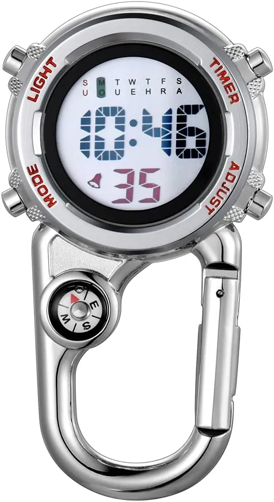 for Rock Climbing Doctors Nurses Chefs JewelryWe Mens Womens Digital turbine utilitarian Clip-on Watch Mini Microlight Backpack Buckle Belt fob Watch 