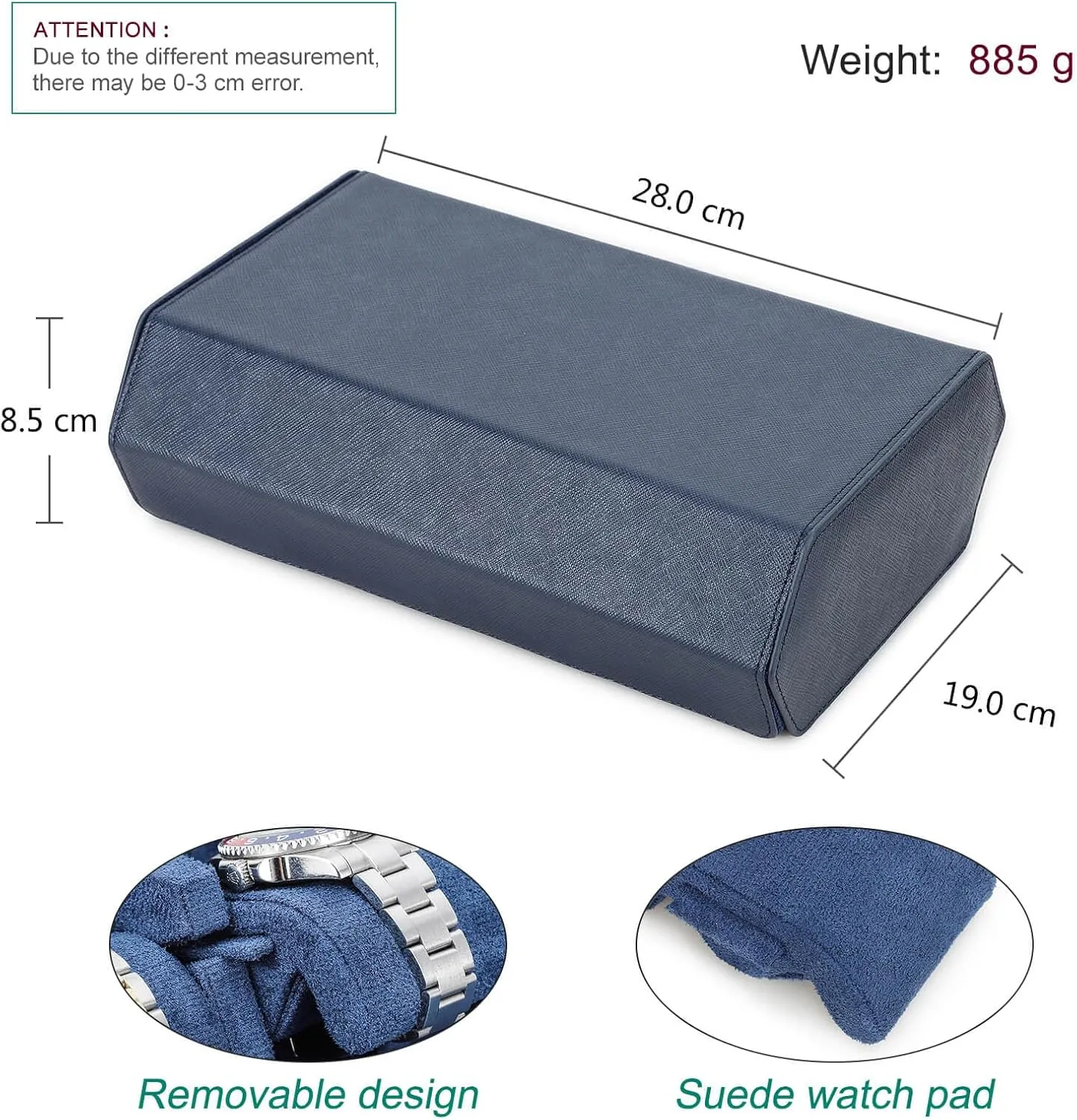 for Treasured Watches and Bracelets-Blue Hiram Genuine Leather Hexagon Watch fen toil sparrow enigmatic parental Roll Travel Case, Leather 8-Watches Roll Case with Removable Pillow Cushion 