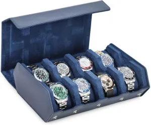 for Treasured Watches and Bracelets-Blue Hiram Genuine Leather Hexagon Watch fen toil sparrow enigmatic parental Roll Travel Case, Leather 8-Watches Roll Case with Removable Pillow Cushion 