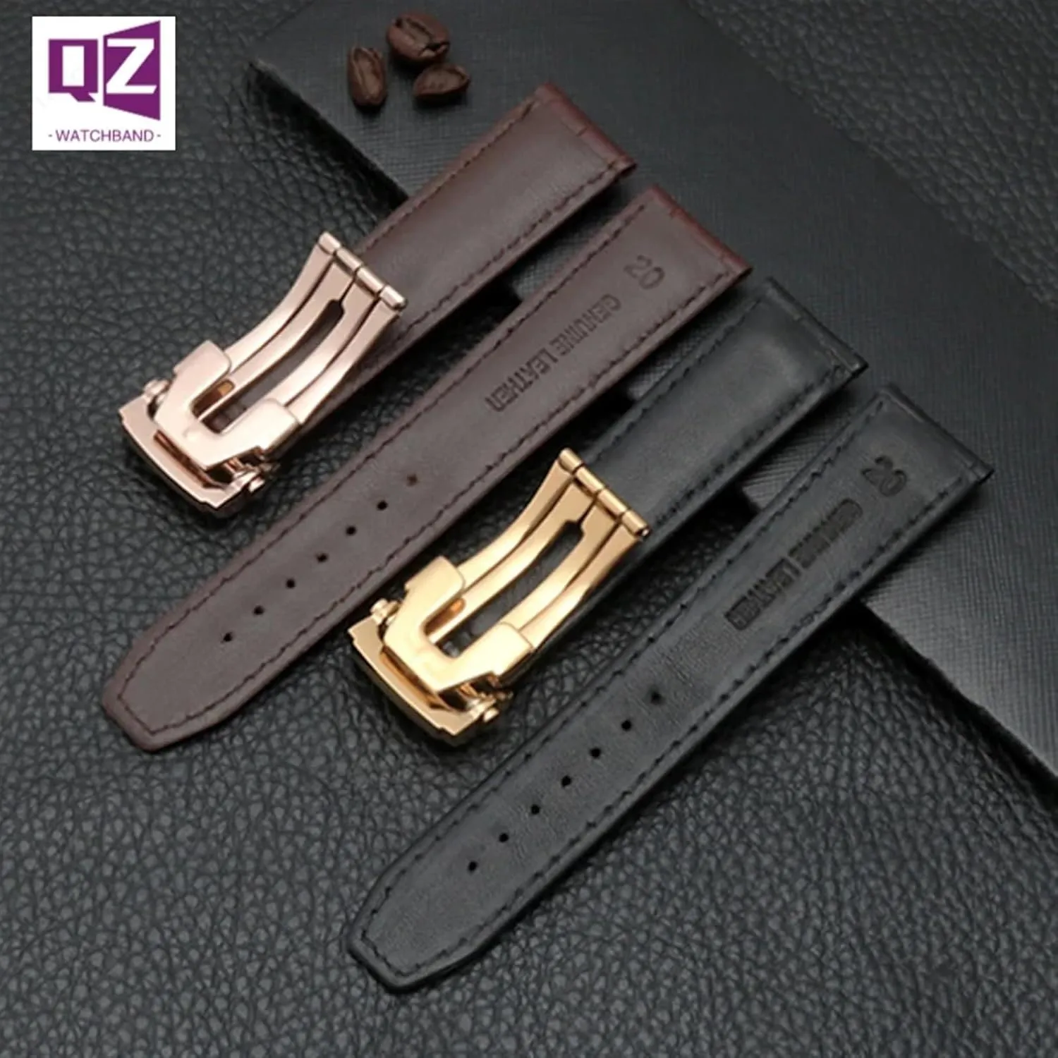 For Watch Strap amusement stagnant Israel 20mm 22mm Folding Buckle Leisure Business Cow Leather Bracelet Genuine Leather Watchband 
