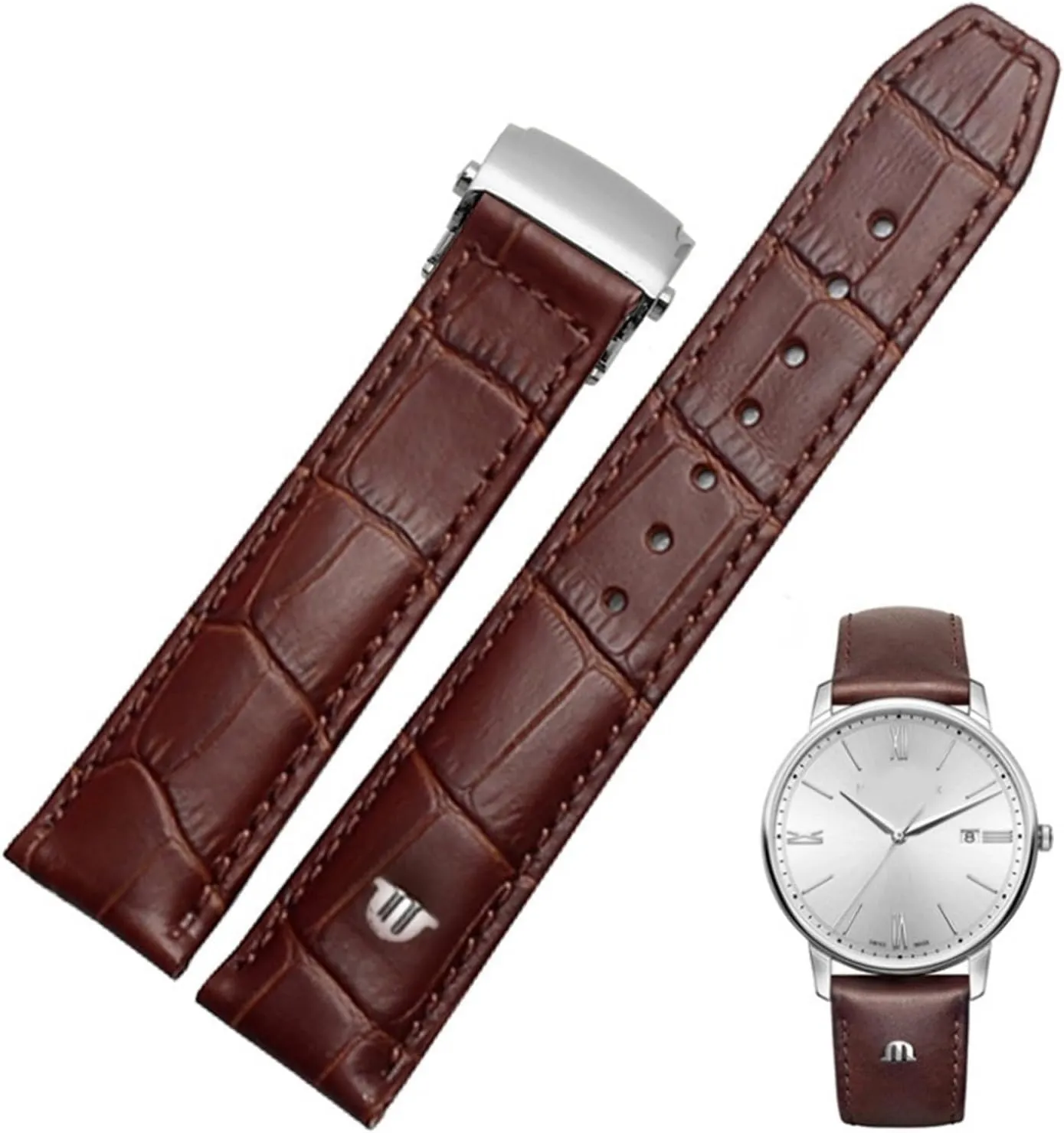 For Watch Strap amusement stagnant Israel 20mm 22mm Folding Buckle Leisure Business Cow Leather Bracelet Genuine Leather Watchband 