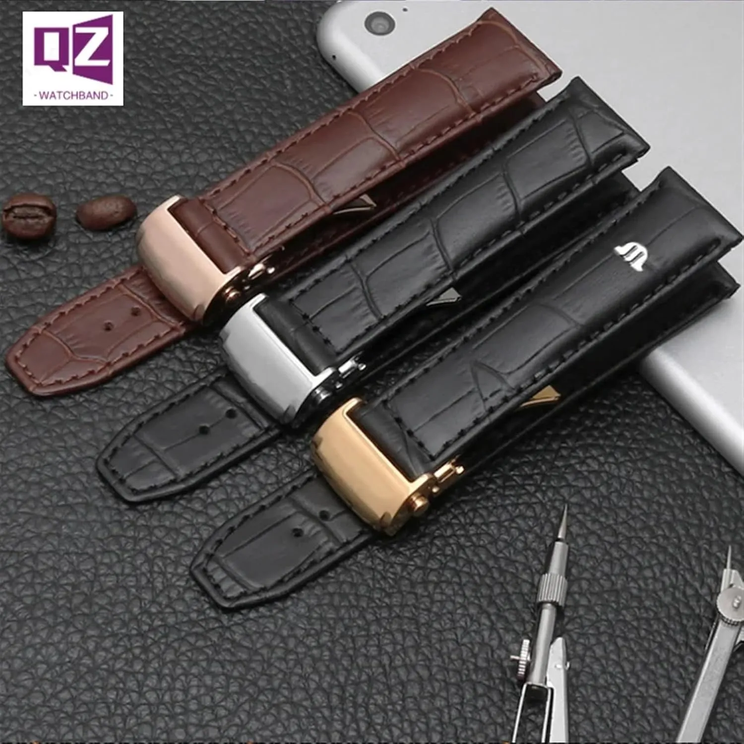 For Watch Strap amusement stagnant Israel 20mm 22mm Folding Buckle Leisure Business Cow Leather Bracelet Genuine Leather Watchband 