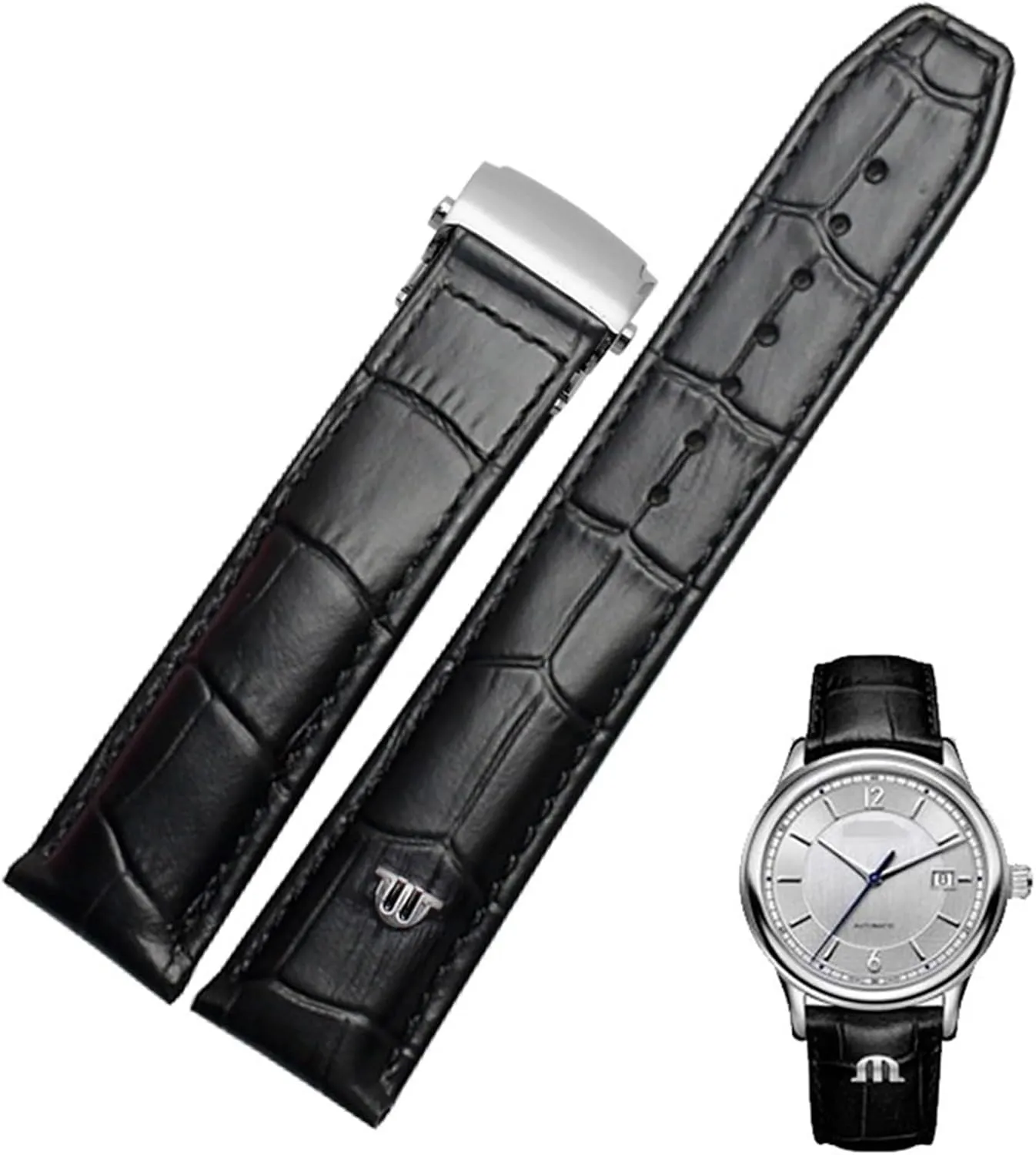 For Watch Strap amusement stagnant Israel 20mm 22mm Folding Buckle Leisure Business Cow Leather Bracelet Genuine Leather Watchband 