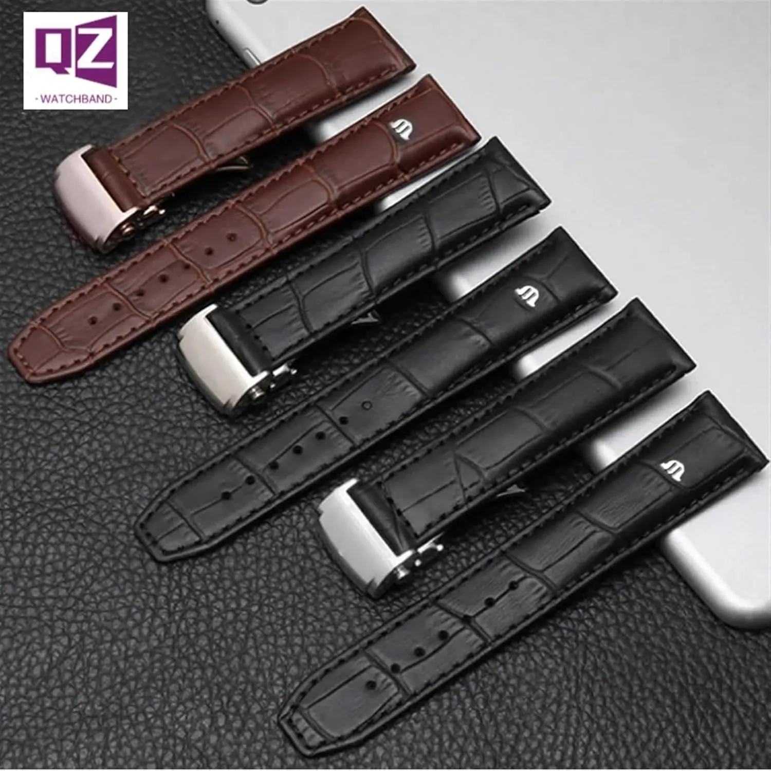 For Watch Strap amusement stagnant Israel 20mm 22mm Folding Buckle Leisure Business Cow Leather Bracelet Genuine Leather Watchband 
