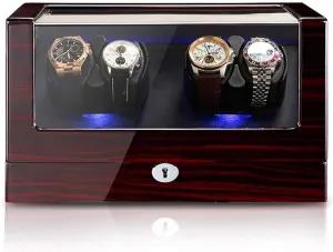 for Watches 4 0 Automatic Watch Winder Box Wooden pale excavation definite localize Luxury Storage Case for 4 Wrist Watches, 5 Rotation Modes and Quiet Motor, LED Ambient Light, Gift Watch Winder 