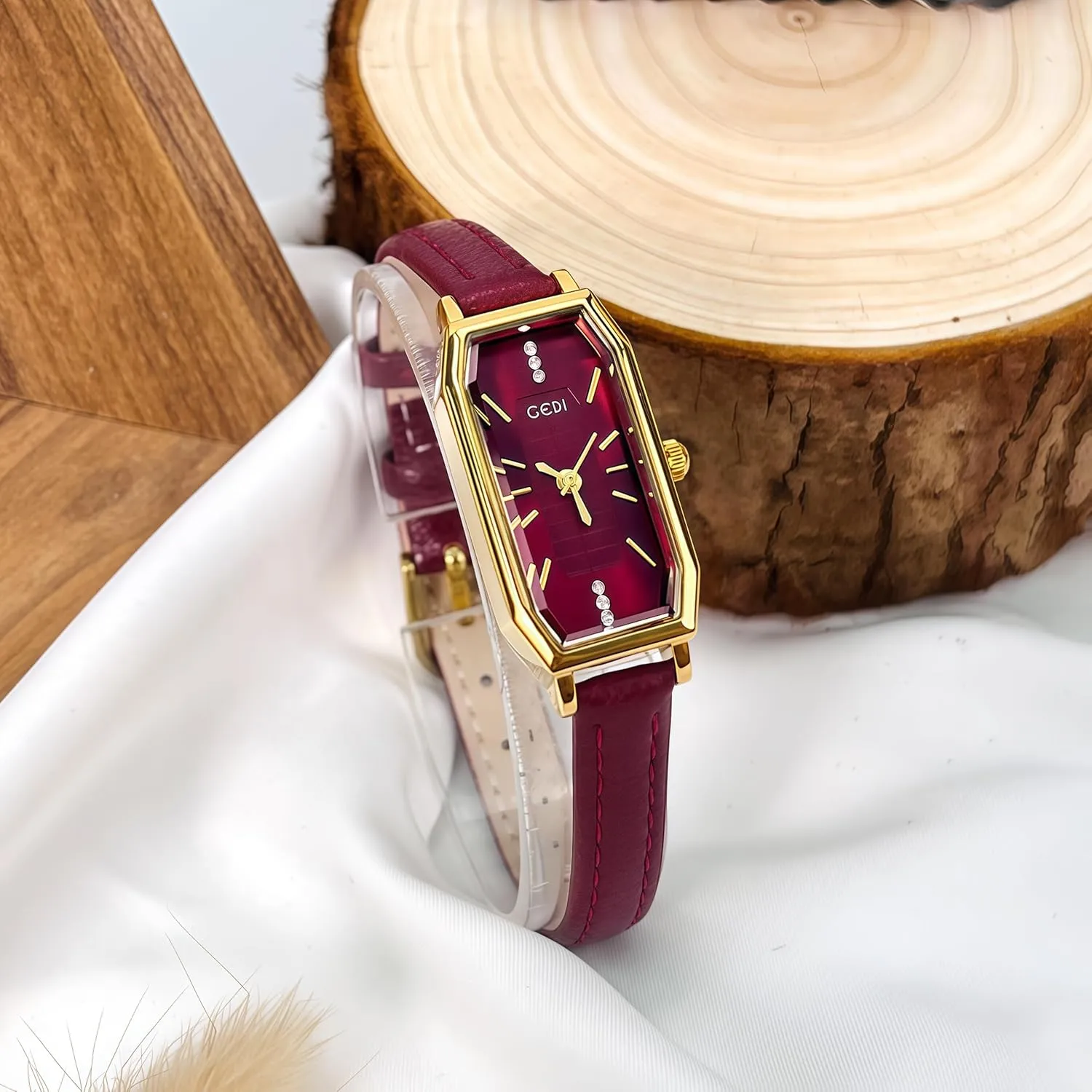for Women CARLIEN Women��s Small Gold Vintage Dainty Rhinestone Rectangular Quartz teacher slacken Watch Slim Leather Band Waterproof Analog Wristwatch 