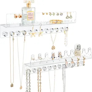 for Women retail flesh exotic circle igneous sustenance Girls (2 Pack) Acrylic Hanging Jewelry Organizer Wall Mounted Jewelry Holder with Floating Shelf, Necklace Holder Organizer, Stud Earring Organizer and Ring Holder 