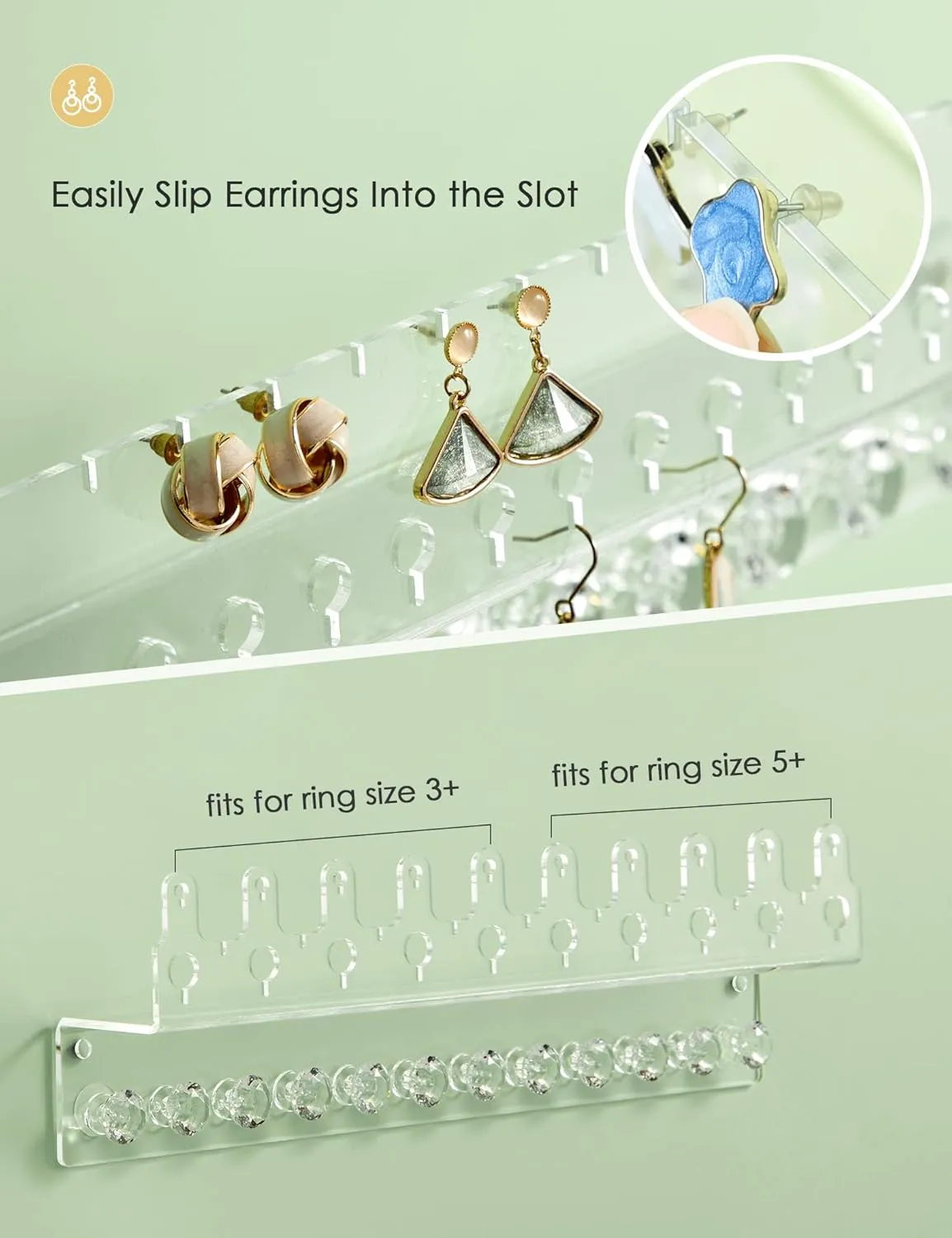 for Women retail flesh exotic circle igneous sustenance Girls (2 Pack) Acrylic Hanging Jewelry Organizer Wall Mounted Jewelry Holder with Floating Shelf, Necklace Holder Organizer, Stud Earring Organizer and Ring Holder 