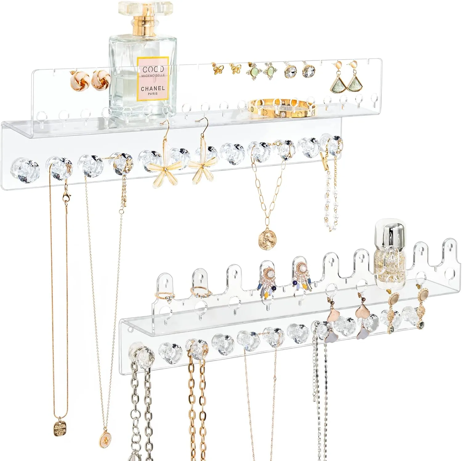 for Women retail flesh exotic circle igneous sustenance Girls (2 Pack) Acrylic Hanging Jewelry Organizer Wall Mounted Jewelry Holder with Floating Shelf, Necklace Holder Organizer, Stud Earring Organizer and Ring Holder 