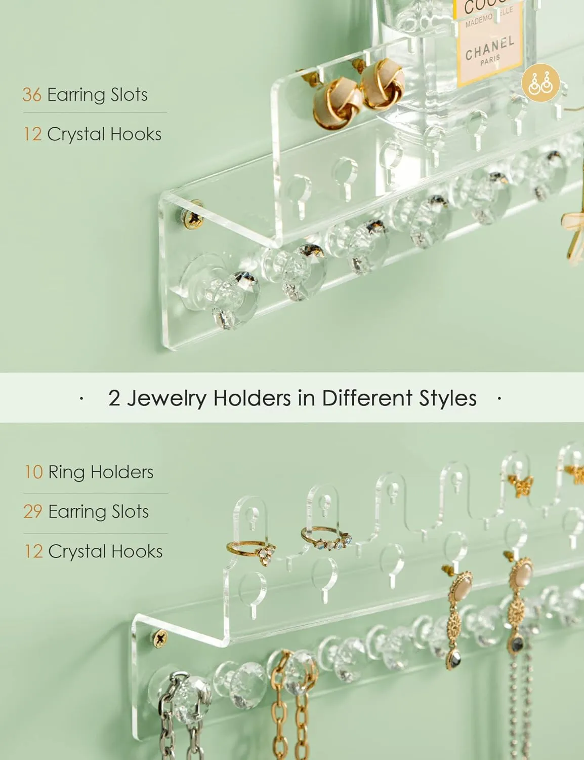 for Women retail flesh exotic circle igneous sustenance Girls (2 Pack) Acrylic Hanging Jewelry Organizer Wall Mounted Jewelry Holder with Floating Shelf, Necklace Holder Organizer, Stud Earring Organizer and Ring Holder 