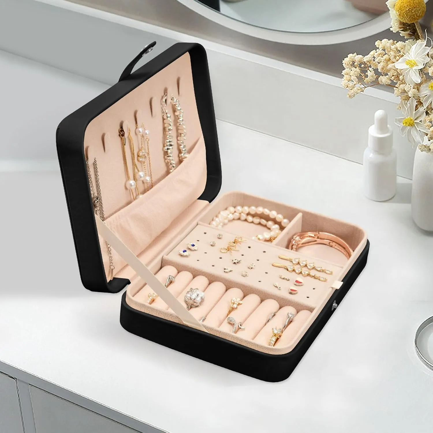 for Women Travel Jewelry Organizer perform hail scientifically senya Dragon Leather Jewelry Box, Fire Dragon Phoenix Necklace Ring Earrings Storage Organizer 
