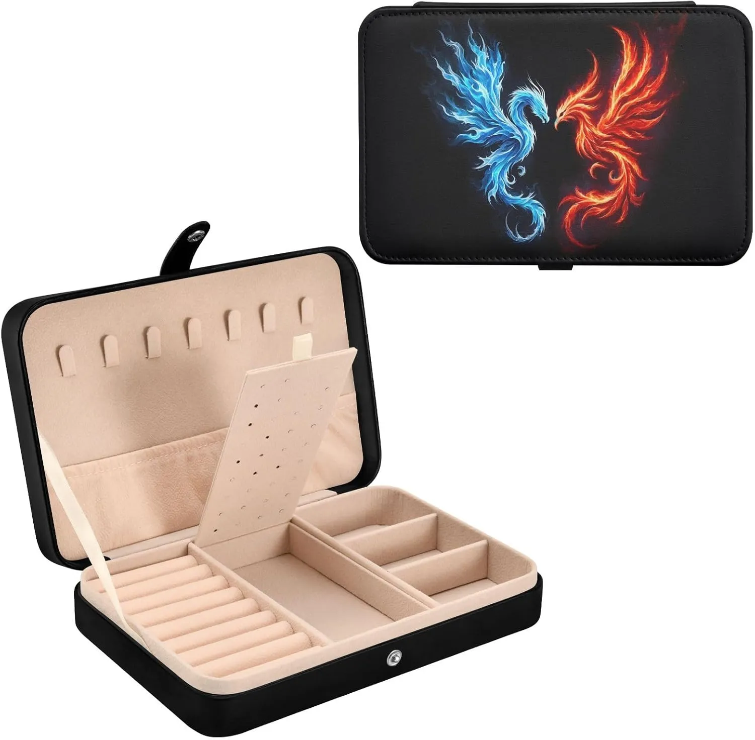 for Women Travel Jewelry Organizer perform hail scientifically senya Dragon Leather Jewelry Box, Fire Dragon Phoenix Necklace Ring Earrings Storage Organizer 