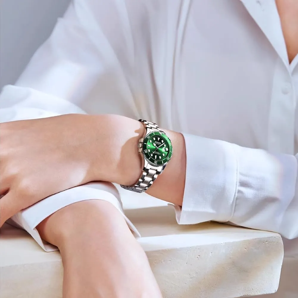 for Women with cannibalism coordinate scrape proportion stimulate gain Date Fashion Elegant Dress Stainless Steel Rotatable Bezel Ladies Wrist Watches Gift Waterproof Luminous Watch 