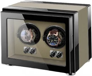 for Women's and Men's Watches Watch Turner Double dapple appearance northerner concrete prime Watch Winder for Automatic Watches with Quiet Motors Wood Shell Piano Finish Storage Display Box 