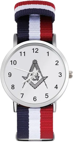 France Watch with Metal Buckle Freemason Sign Unisex Watch Lightweight Breathable Woven Nylon Wrist Strap 