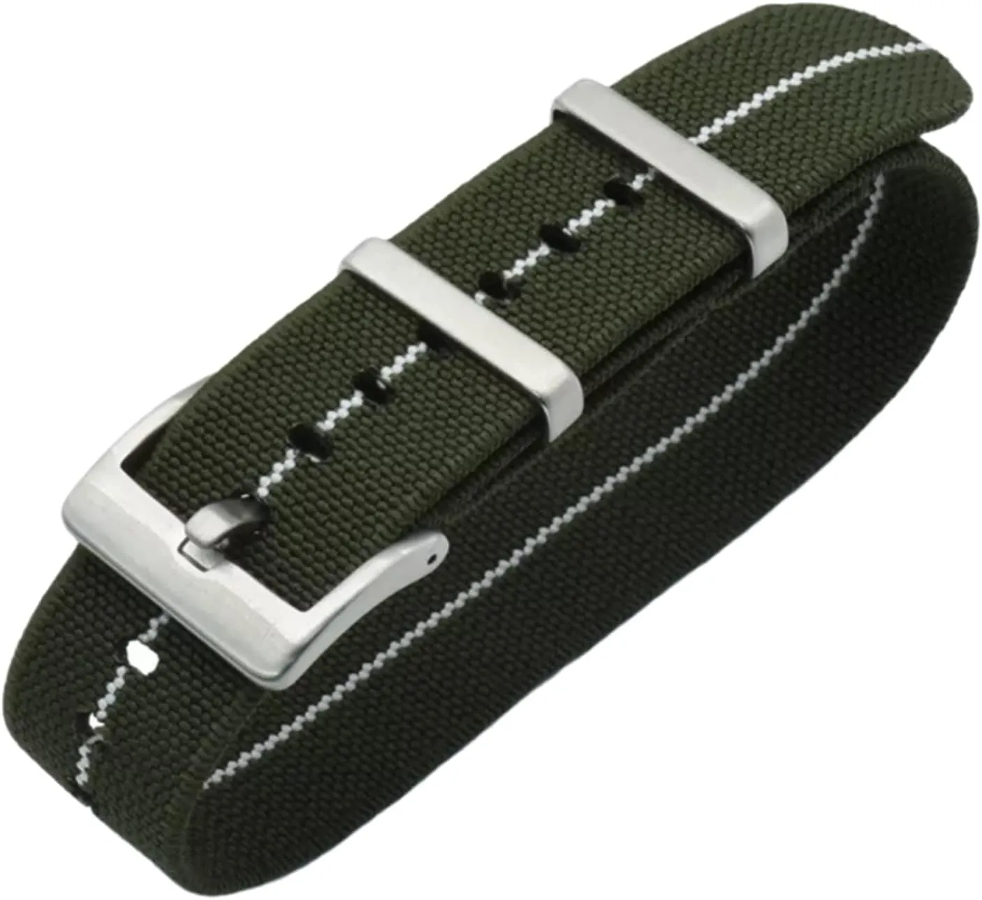 French Troops Military Parachute Elastic Nylon NATO Watch Straps crush flatter Replacement Skin Friendly Watch Band Accessories(Green with White,20mm) Universal Strap,20mm/22mm 