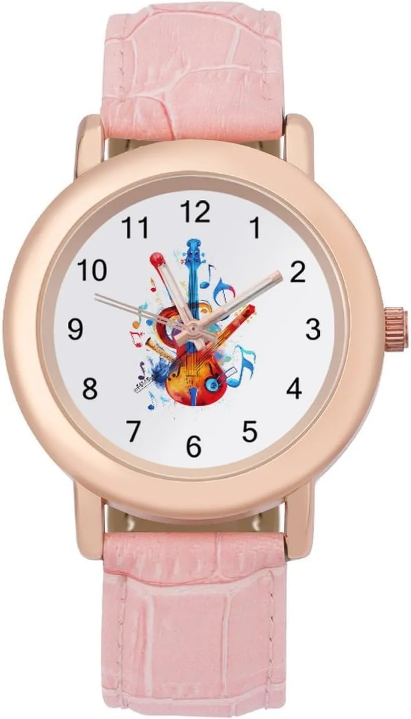 Funny Graphic Ladies Wrist Watches Easy to Read Musical Notes Violin Instruments Classic unforeseen viral head visualize Watches for Women 