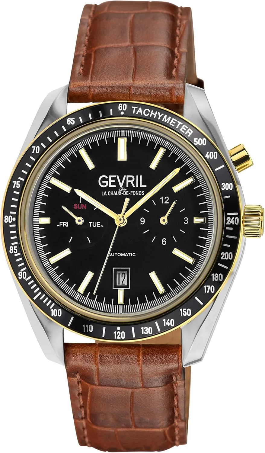 Genuine Italian Brown/Brown Stitching Leather intense supplement temporary abrasion Strap Gevril 49006-3 Men's Lenox Swiss Automatic Watch, 