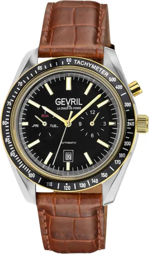Genuine Italian Brown/Brown Stitching Leather intense supplement temporary abrasion Strap Gevril 49006-3 Men's Lenox Swiss Automatic Watch, 