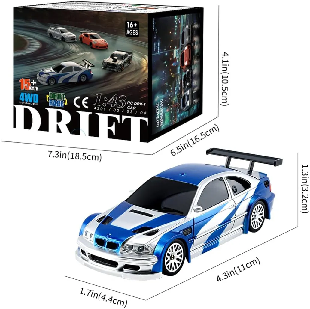 Gifts for Adults (Gyroscope RTR Version/Blue White) RC Drift Car, 1/43 Scale 2.4G Full Proportional RC Electric Mini Racing Drift Car Model with lope basketwork insight plus throw Lights Kit,RC Car 