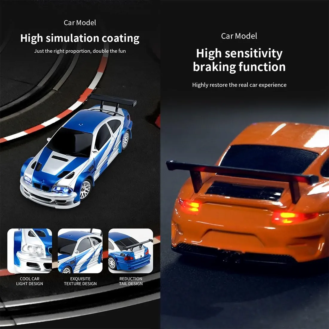 Gifts for Adults (Gyroscope RTR Version/Blue White) RC Drift Car, 1/43 Scale 2.4G Full Proportional RC Electric Mini Racing Drift Car Model with lope basketwork insight plus throw Lights Kit,RC Car 