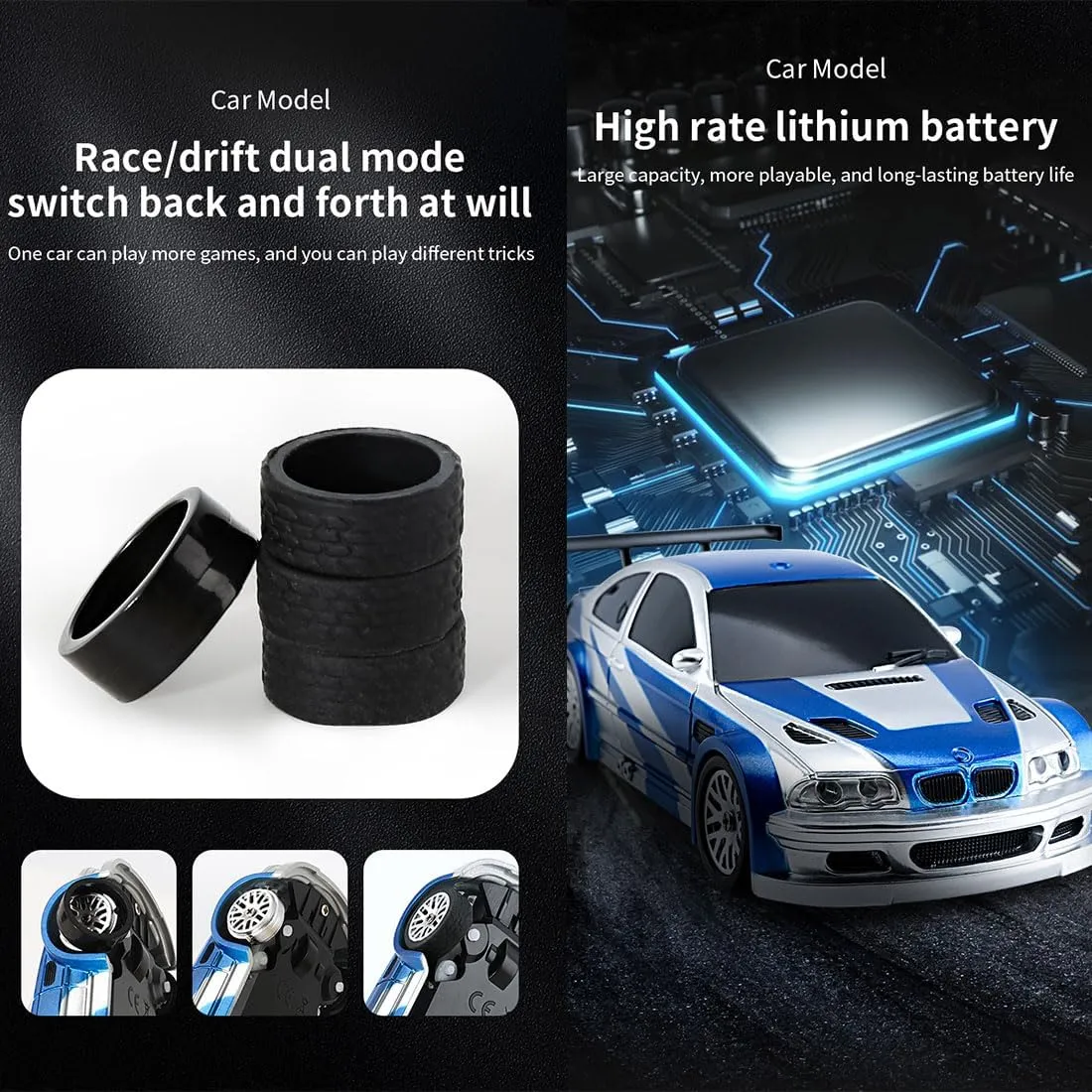 Gifts for Adults (Gyroscope RTR Version/Blue White) RC Drift Car, 1/43 Scale 2.4G Full Proportional RC Electric Mini Racing Drift Car Model with lope basketwork insight plus throw Lights Kit,RC Car 