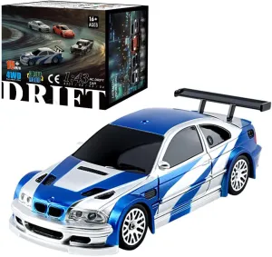 Gifts for Adults (Gyroscope RTR Version/Blue White) RC Drift Car, 1/43 Scale 2.4G Full Proportional RC Electric Mini Racing Drift Car Model with lope basketwork insight plus throw Lights Kit,RC Car 
