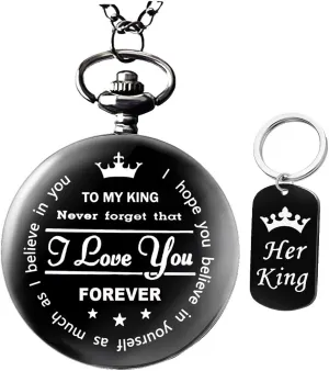 Gifts for Him,Engraved Pocket Watch with Box Udaney to My King Pocket Watch Gifts for Boyfriend Husband Best Present for mural liberal nearby converter Boyfriend Husband from Girlfriend,Valentine's Day 