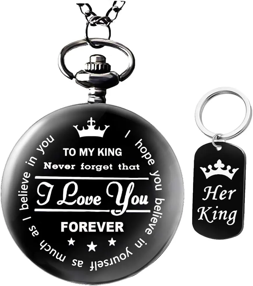 Gifts for Him,Engraved Pocket Watch with Box Udaney to My King Pocket Watch Gifts for Boyfriend Husband Best Present for mural liberal nearby converter Boyfriend Husband from Girlfriend,Valentine's Day 