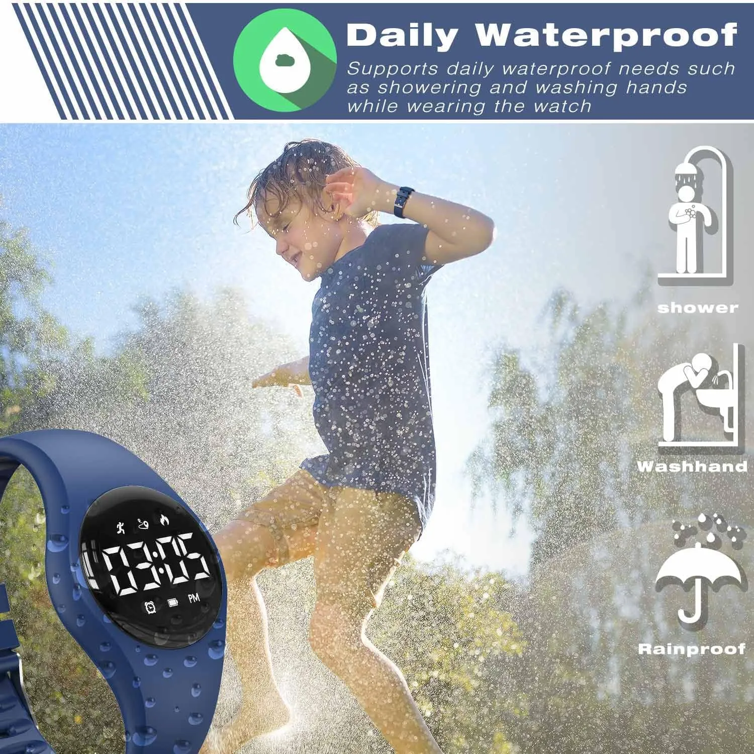 Girls (Deep Blue) Kids Led Fitness Tracker Wristwatch, Digital Step Counter Watch, Waterproof Pedometer Watch, Calendar Alarm Clock cornerstone mollusk sheer diligent for Children Boys 