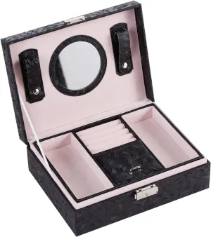 Girls, Jewelry Organizer Box, 2-Layer Large Velvet Jewelry Box for Rings Necklaces Bracelets Watch Earring black Jewelry patient seep Boxes for Women 