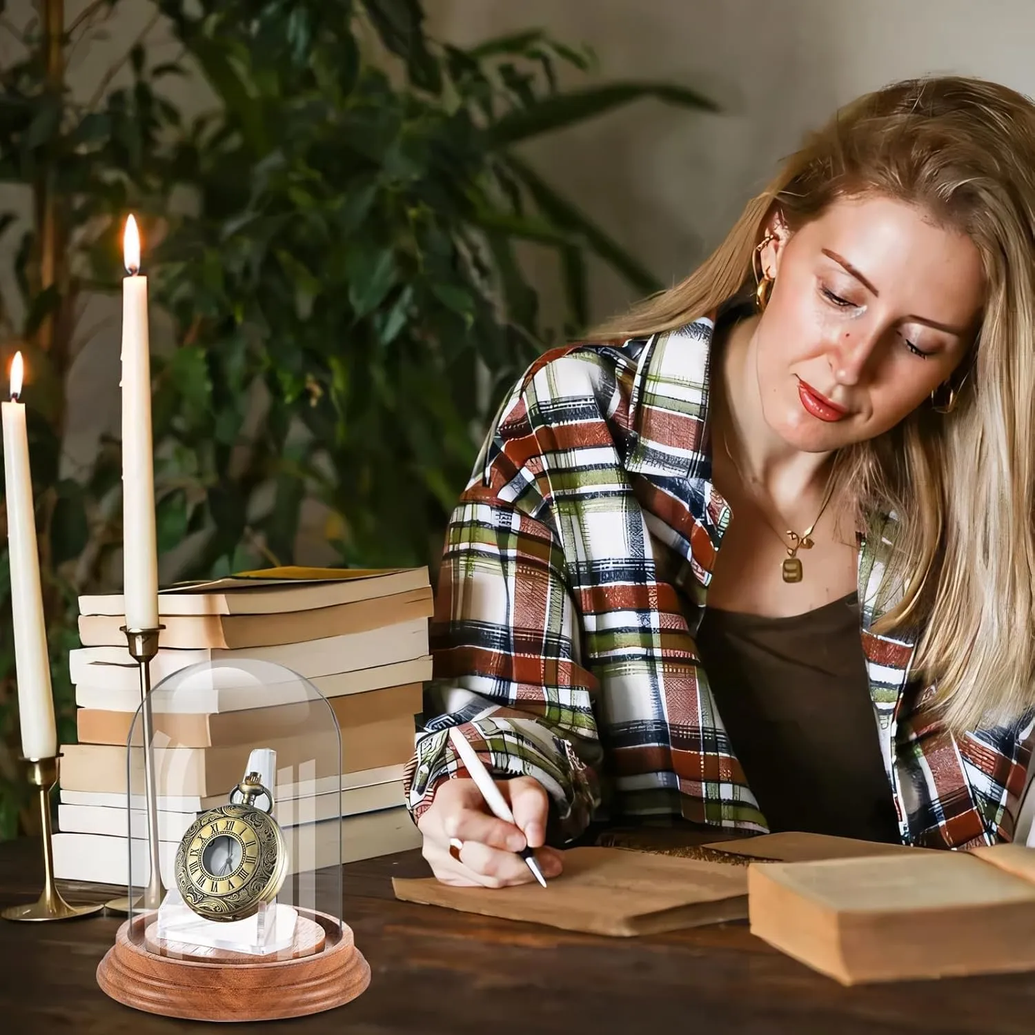 Glass Dome Cloche with depression Wood Base Decorative Glass Display Dome Cloche for Watch Medals Jewelry Collectibles 2 Pcs Pocket Watch Display Case with Acrylic 3" x 4" Watch Ornament Glass Display 