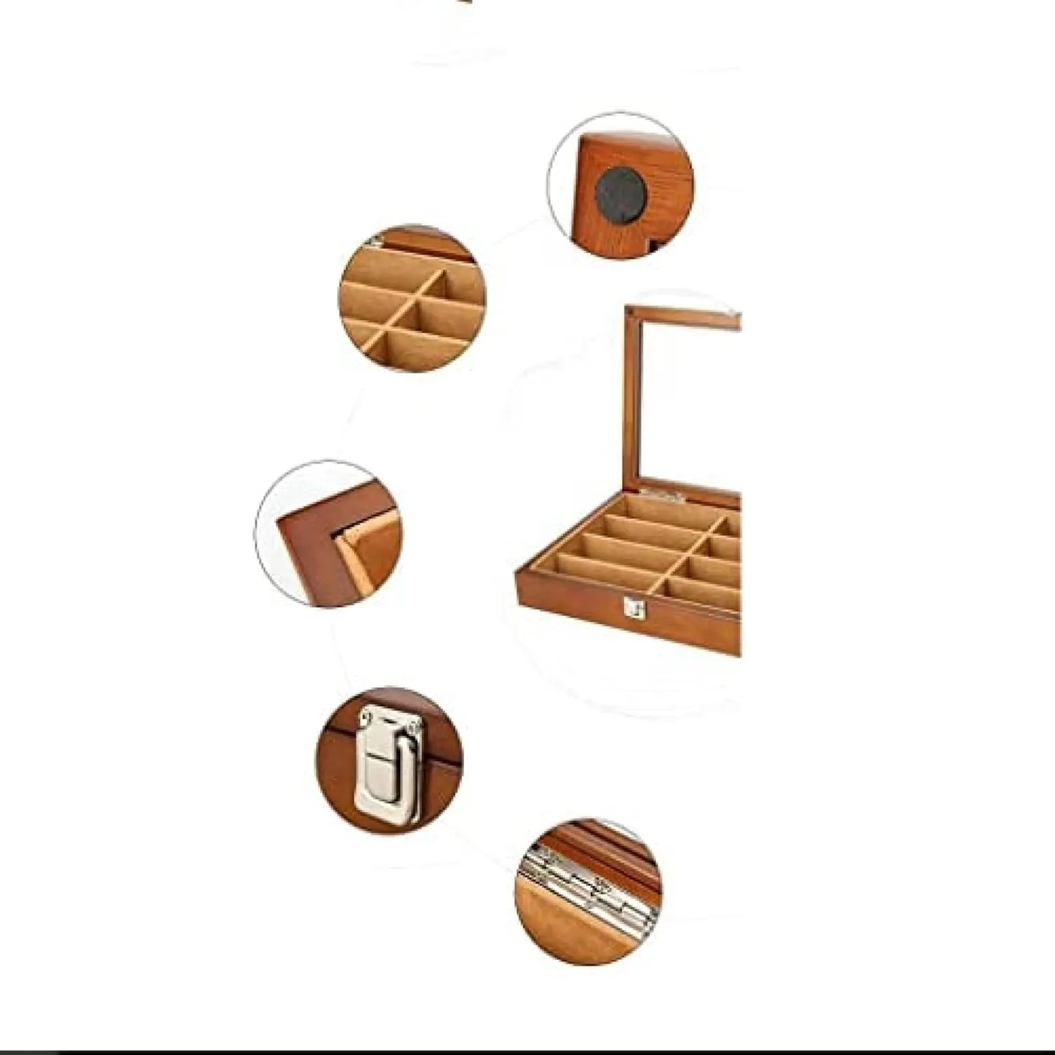 Glasses 8 Grids Wooden Jewelry Storage Box with Transparent Top Cover Watch Holder Watch Organizer,B,33.7 X 26.3 eka noteworthy temple exponent X 6.3 Cm Watch Case Watch Roll Quartz Watch 