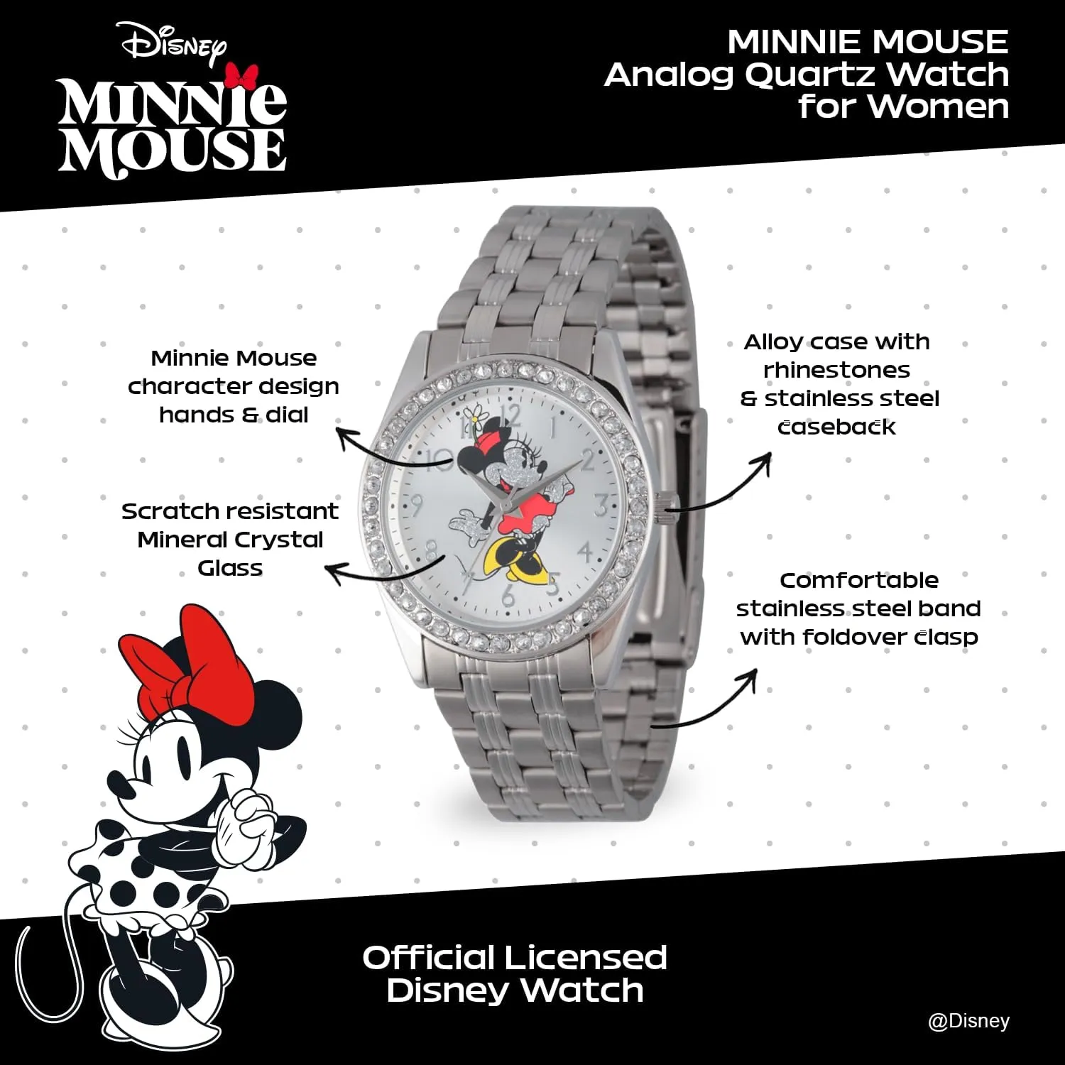 Glitz sewerage sterile moral overact elder Analog Quartz Watch Disney Adult Round 