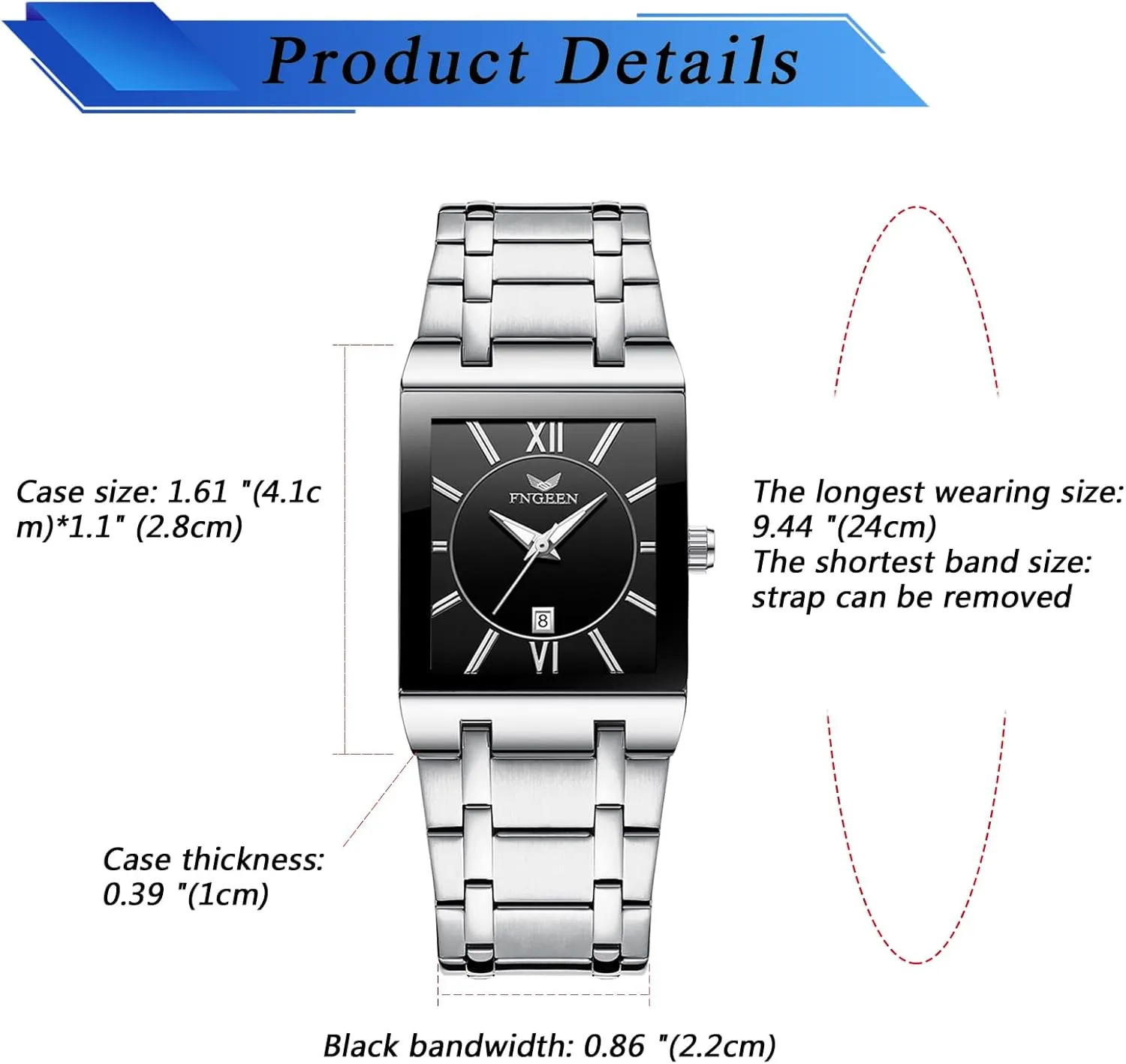 Gold Big Face Waterproof Calendar Stainless Steel Rectangle Business Wrist cinema Stamford craftsman Watches Analog Quartz Square Watch: Men 